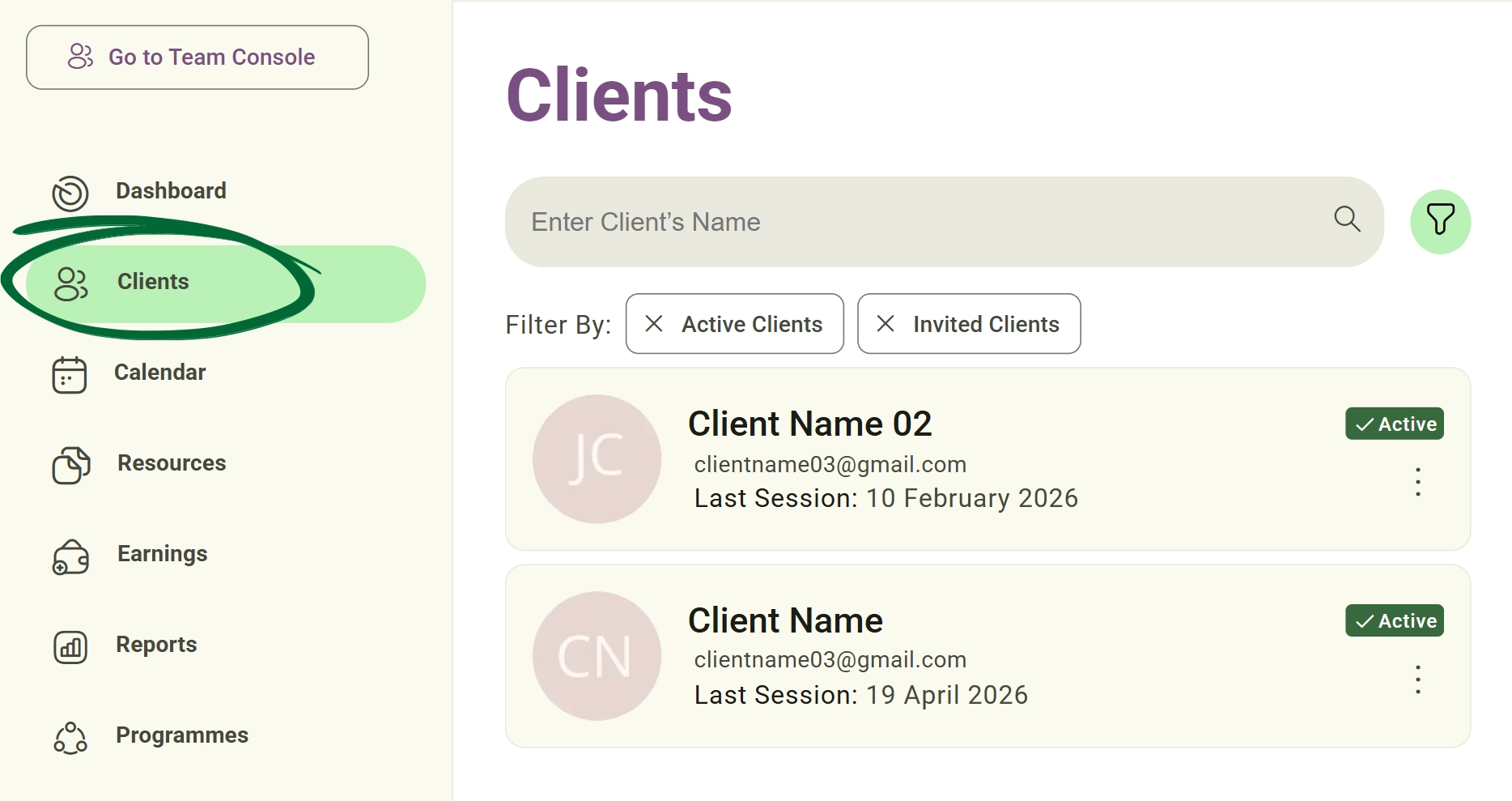 Clients Section screenshot